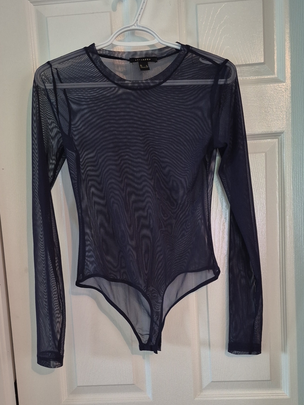 Revamped Navy Blue Sheer Mesh Bodysuit Size Medium